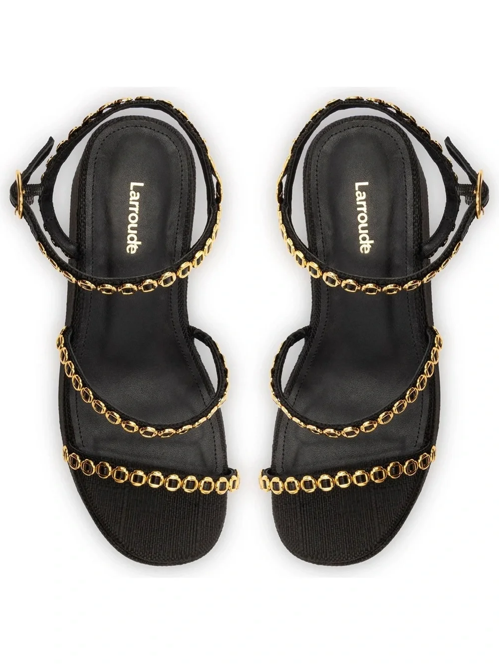 Larroude Platform Sandals with Gold Chain Trim